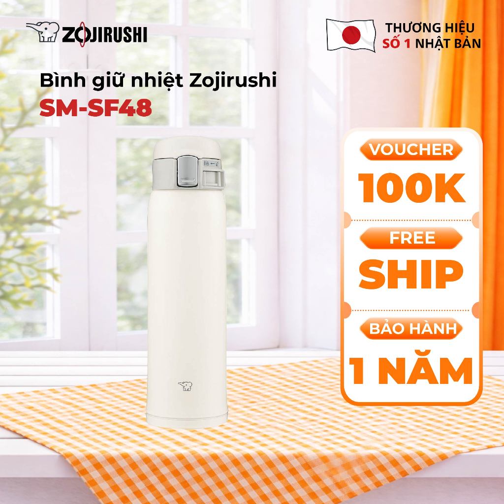 Bình giữ nhiệt Zojirushi SM-SF48-WM dung tích 0.48L (màu trắng), bảo ...