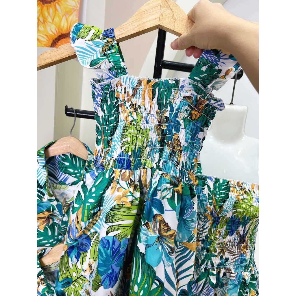 Đồng Phục Gia Đình Fig Tree Họa Tiết Chiếc Lá Xanh Đi Biển, Du Lịch, Check in Cực Xinh, MS 191