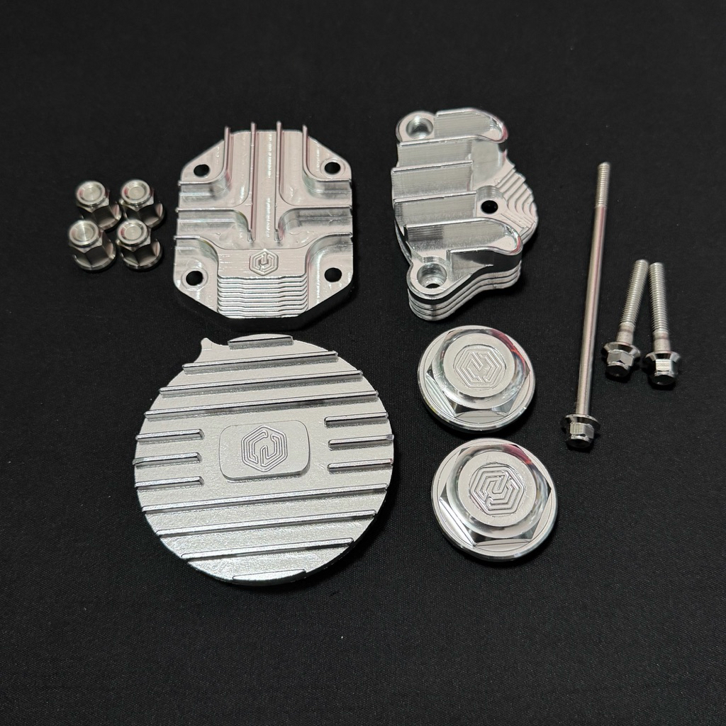 Bộ 5 món chụp nắp đầu lòng wave nhỏ, zx, dream nhôm cnc nhiều rãnh