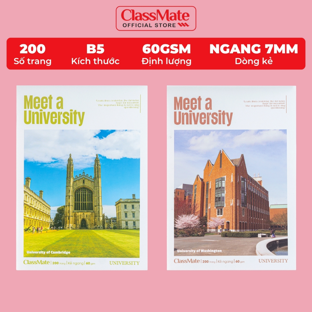 Vở Kẻ Ngang 200 Trang Classmate Quyển Vở B5, 60gsm Bìa Đại Học Chống Nước Tập Sinh Viên Ghi Chép NB5-20-0333