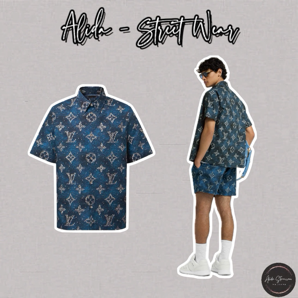 ⚡️[Hight Quality] Áo Sơ Mi \/ Nam Nữ Blue Shirts Black Ready To - Điểm Nhấn Hoa Xanh Phối Màu Cao Cấp Loại 1