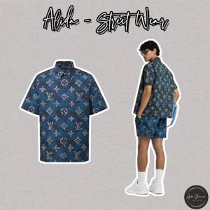 ⚡️[Hight Quality] Áo Sơ Mi \/ Nam Nữ Blue Shirts Black Ready To - Điểm Nhấn Hoa Xanh Phối Màu Cao Cấp Loại 1