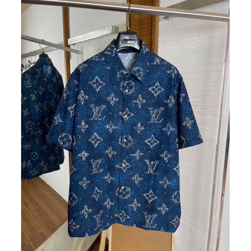 ⚡️[Hight Quality] Áo Sơ Mi \/ Nam Nữ Blue Shirts Black Ready To - Điểm Nhấn Hoa Xanh Phối Màu Cao Cấp Loại 1