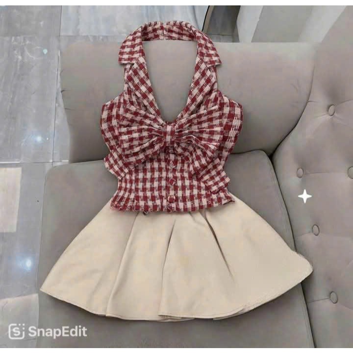 Sét Áo croptop bé gái phối chân váy xếp ly dáng ngắn set đồ bé gái phong cách tiểu thư Hàn Quốc mẹ và bé 13-56kg