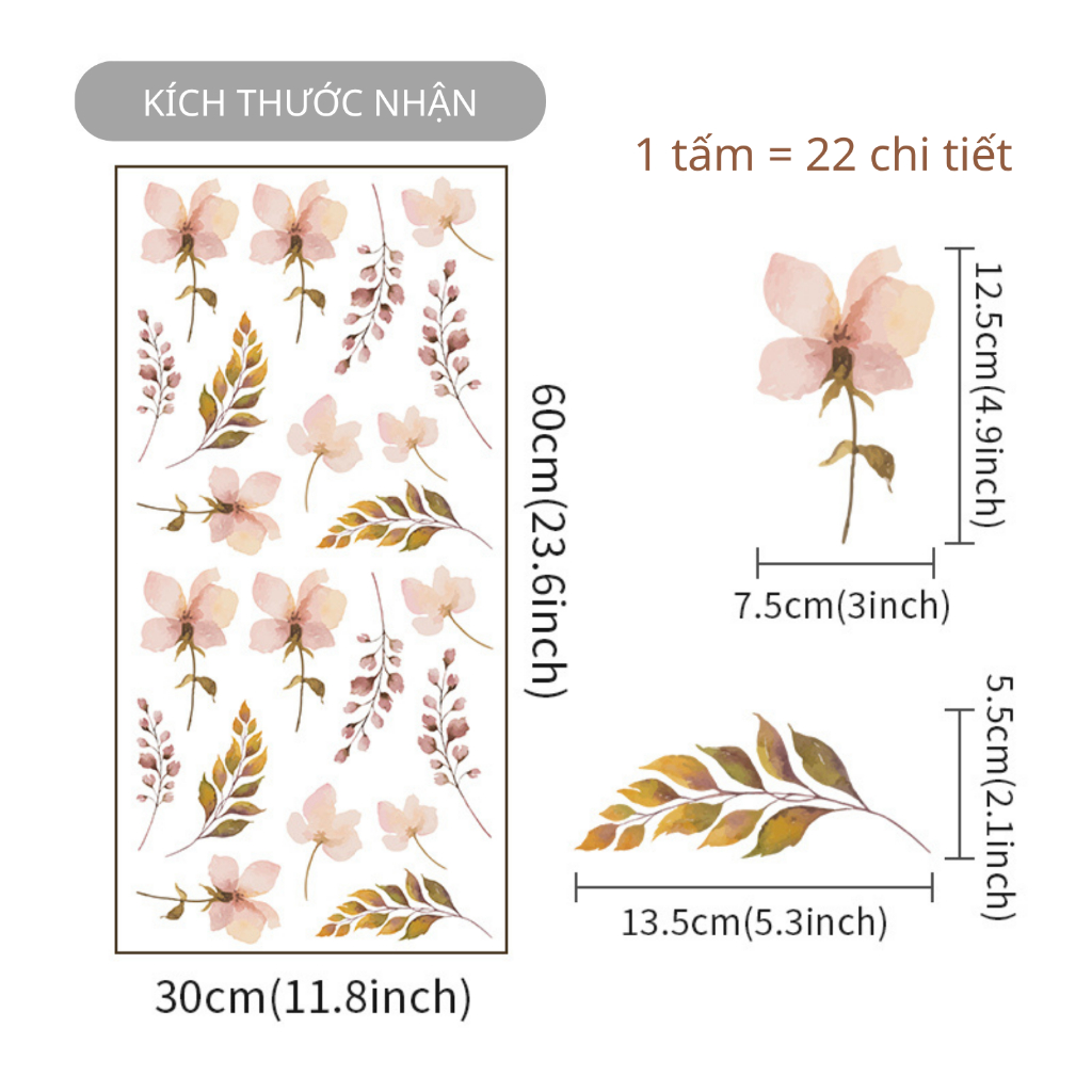 Sticker Decal Dán Tường Mẫu Hoa Nhí 17 Có Keo Sẵn - Trang Trí Cửa Kính - Decor Quán Cafe - Phòng Ngủ