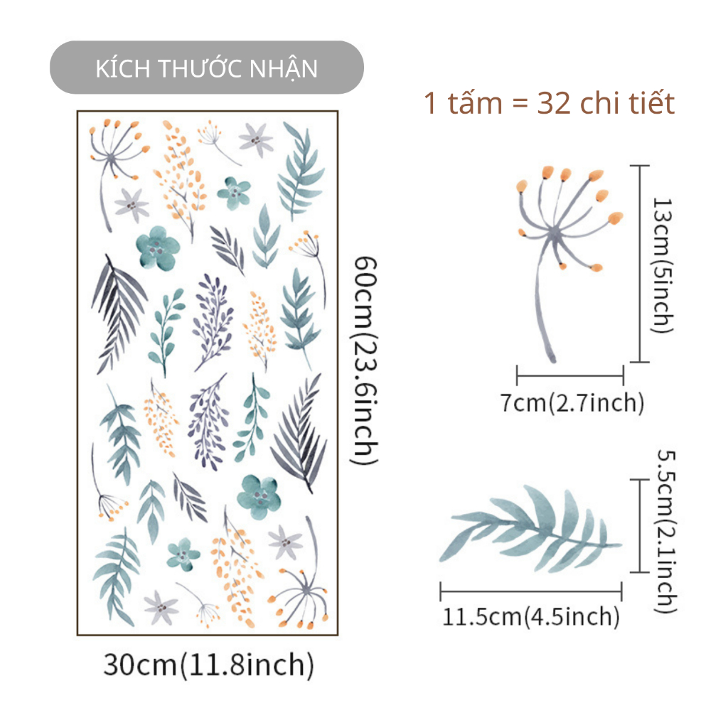 Sticker Decal Dán Tường Mẫu Hoa Nhí 18 Có Keo Sẵn - Trang Trí Cửa Kính - Decor Quán Cafe - Phòng Ngủ