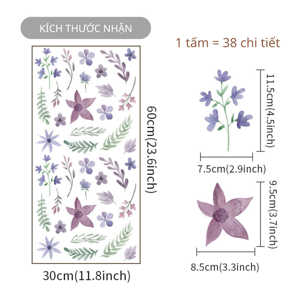 Sticker Decal Dán Tường Mẫu Hoa Nhí 19 Có Keo Sẵn - Trang Trí Cửa Kính - Decor Quán Cafe - Phòng Ngủ