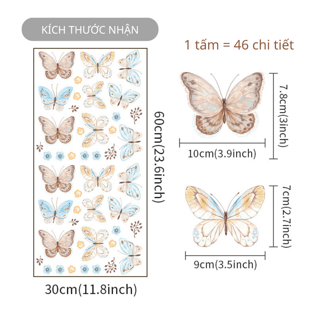 Sticker Decal Dán Tường Mẫu Bướm 1 Có Keo Sẵn - Trang Trí Cửa Kính - Decor Quán Cafe - Phòng Ngủ