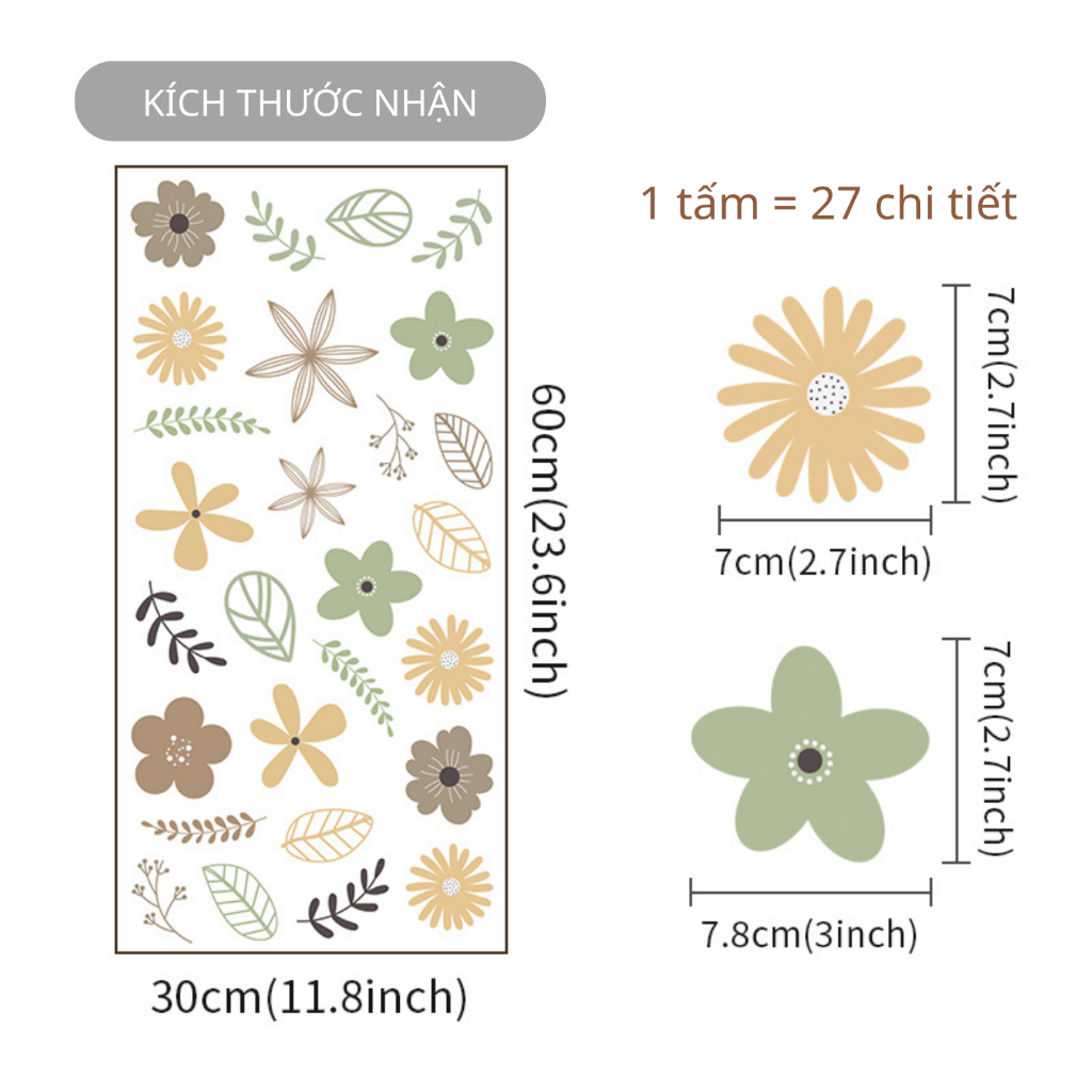 Sticker Decal Dán Tường Mẫu Hoa Nhí 26 Có Keo Sẵn - Trang Trí Cửa Kính - Decor Quán Cafe - Phòng Ngủ