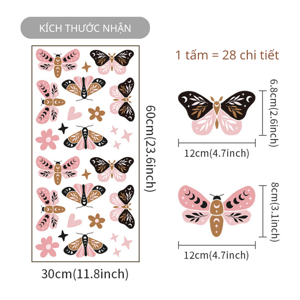 Sticker Decal Dán Tường Mẫu Bướm 2 Có Keo Sẵn - Trang Trí Cửa Kính - Decor Quán Cafe - Phòng Ngủ