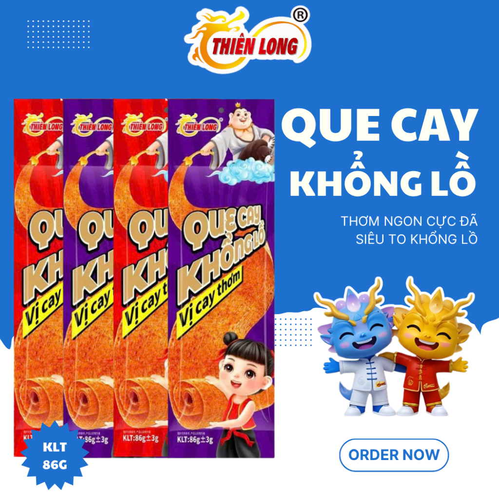 Snack que cay khổng lồ, que cay vị tuổi thơ Thiên Long Food 86g 500mm
