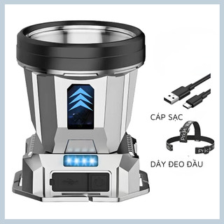 Đèn Đội Đầu Siêu Sáng 2 Màu Vàng Trắng, Sạc Nhanh Type-C, Đeo Trán Chống Nước, Chiếu Xa Mạnh, Dùng Đi Phượt Câu Cá Sửa C