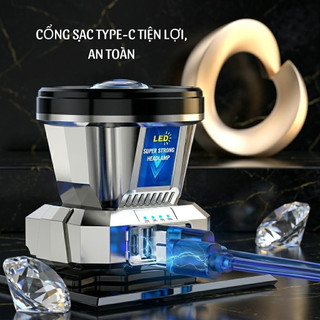 Đèn Đội Đầu Siêu Sáng 2 Màu Vàng Trắng, Sạc Nhanh Type-C, Đeo Trán Chống Nước, Chiếu Xa Mạnh, Dùng Đi Phượt Câu Cá Sửa C