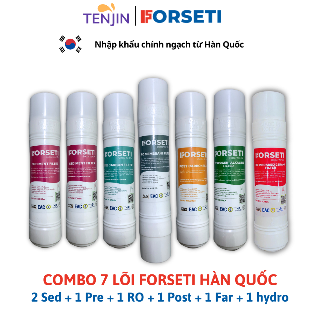 Combo 7 Lõi Lọc FORSETI Gồm 2 Sed, 1 Pre, 1 RO, 1 Post, 1 Hydrogen Alkaline, 1 Infrared Model WPK-906, 908, 903, 928...
