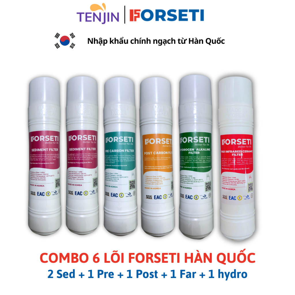 Combo 7 Lõi Lọc FORSETI Gồm 2 Sed, 1 Pre, 1 RO, 1 Post, 1 Hydrogen Alkaline, 1 Infrared Model WPK-906, 908, 903, 928...