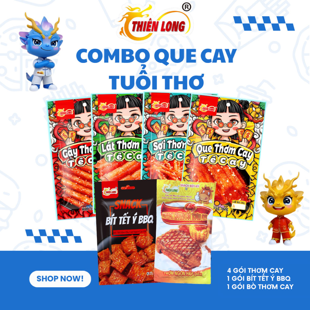 Combo Tuổi Thơ Thiên Long Food Snack Thơm Ngon Hương Vị Tuổi Thơ,que cay cổng trường,ăn vặt tuổi thơ,hương vị tuổi thơ