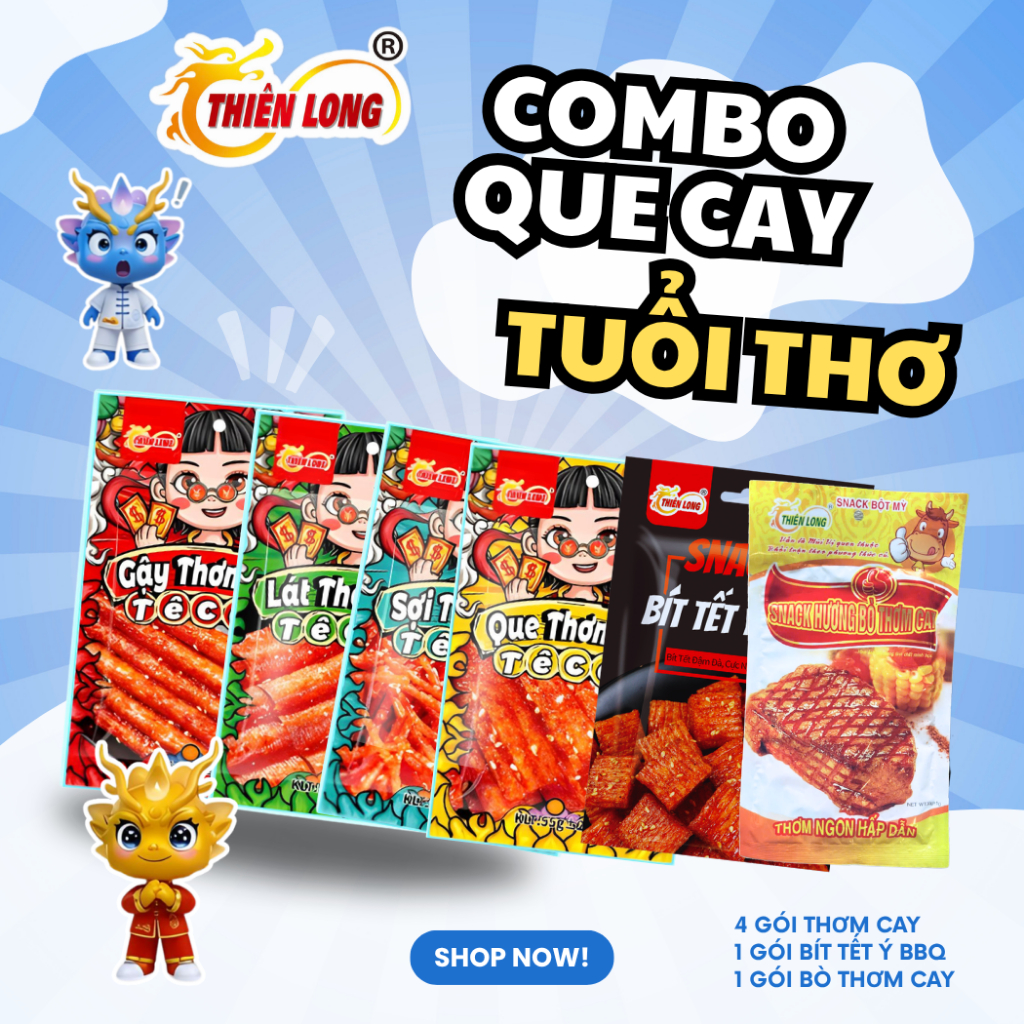 Combo Tuổi Thơ Thiên Long Food Snack Thơm Ngon Hương Vị Tuổi Thơ,que cay cổng trường,ăn vặt tuổi thơ,hương vị tuổi thơ