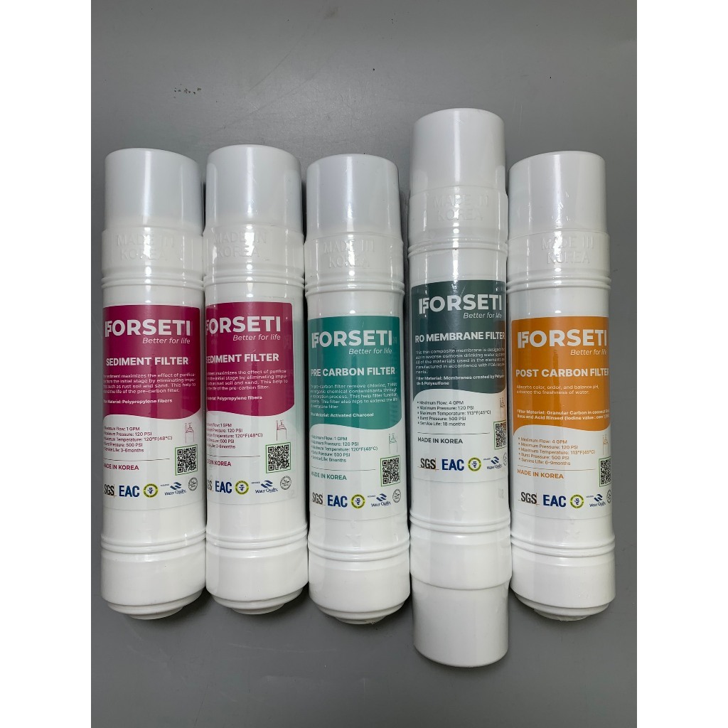 Combo 5 Lõi Lọc FORSETI Gồm 2 Sediment + 1 Pre Carbon + 1 RO Membrane + 1 Post Carbon Model WPK-812, WPK-816, WPK-838..