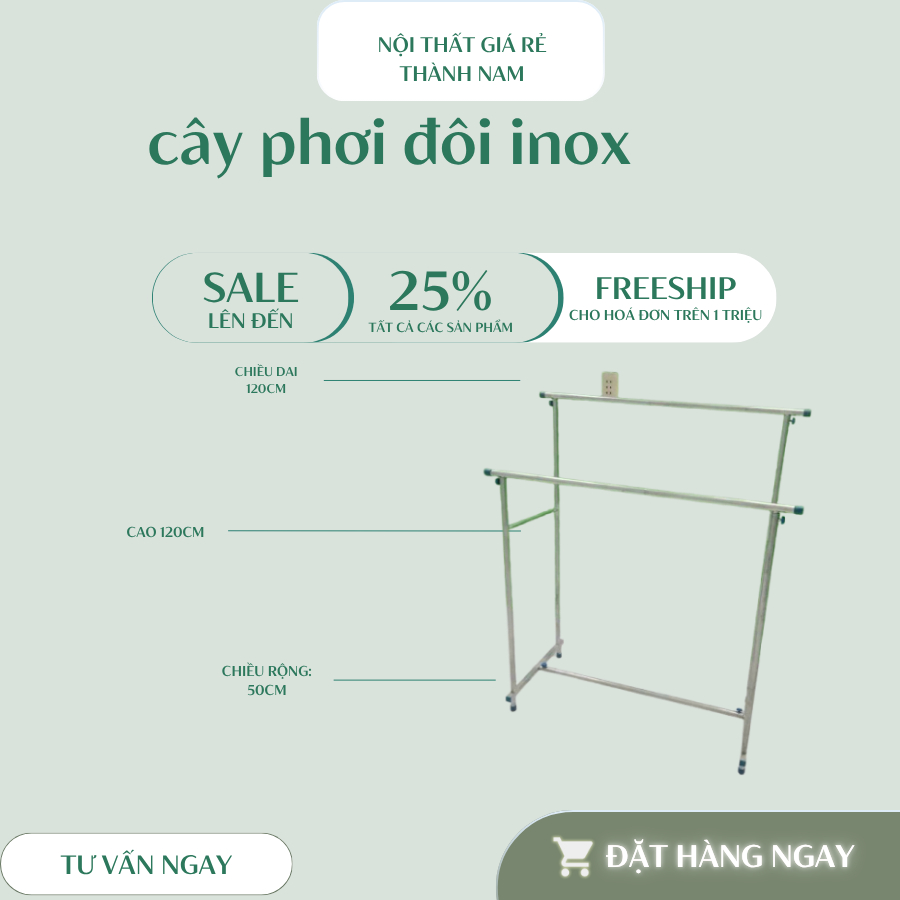 CÂY PHƠI QUẦN ÁO ĐÔI INOX ĐẢM BẢO BỀN ĐẸP