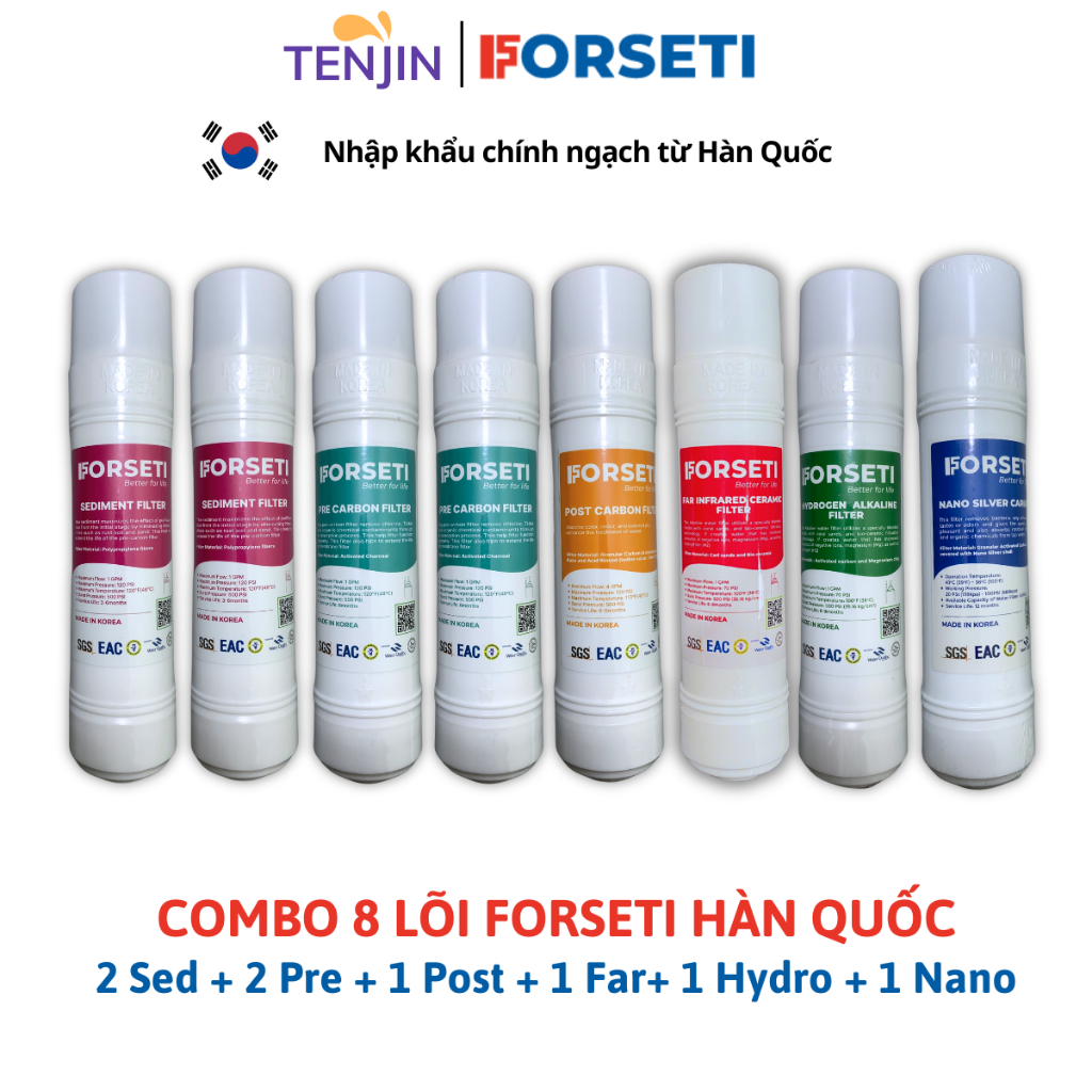 Combo 9 Lõi Lọc Forseti Gồm 2 Sed 2 Pre + 1 Màng RO + 1 Post 1 Infrared 1 Hydrogen 1 Nano Model WPK-910, WPK-915...
