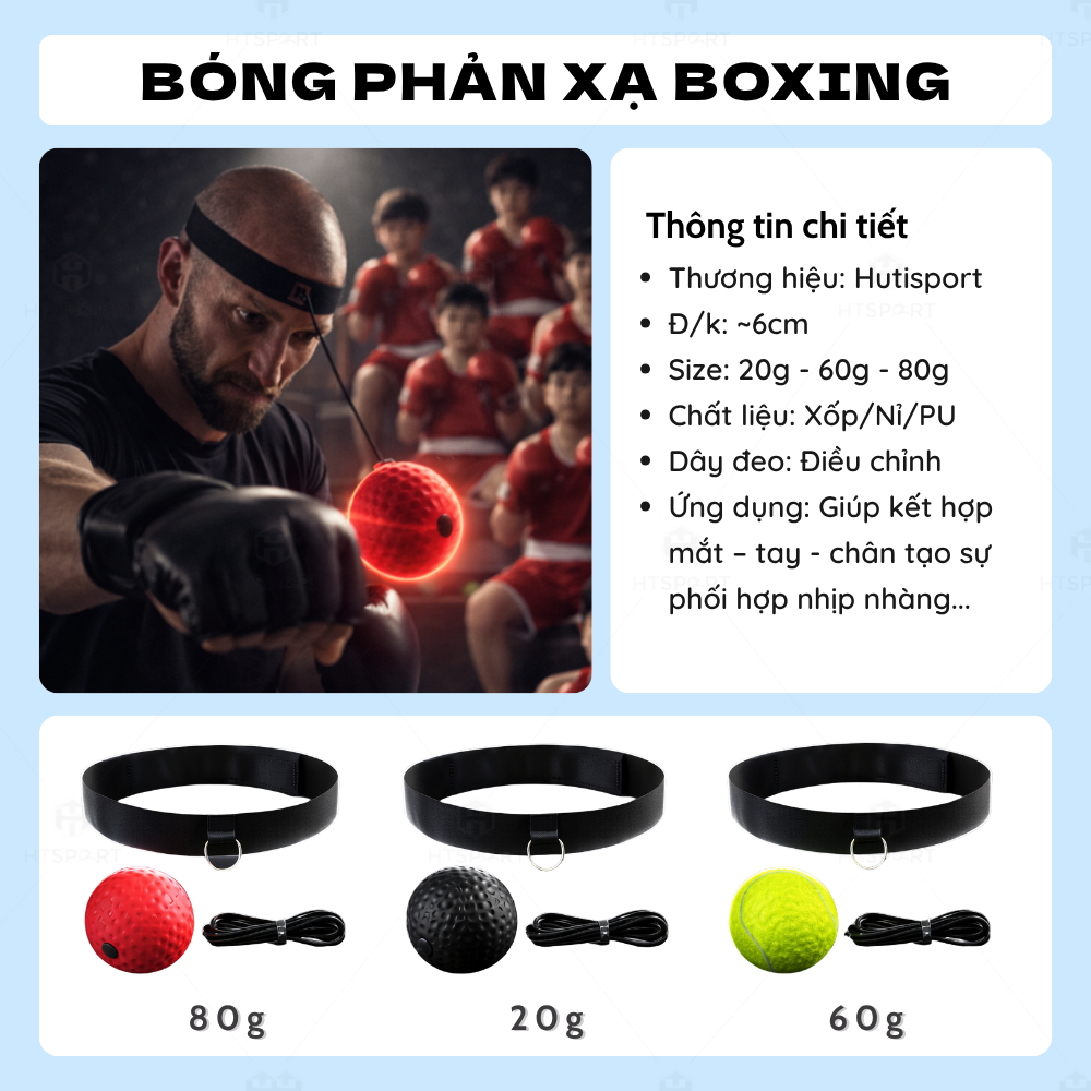 Bóng Tập Phản Xạ Boxing Phản Xạ Tay Nhanh, Bóng Luyện Tay Đấm Bốc Võ Thuật Đeo Đầu 3 Loại Tùy Chọn