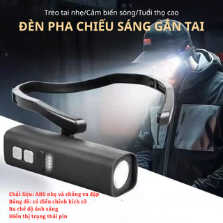 Đèn LED đeo cổ cảm ứng rảnh tay, đèn pin siêu sáng gắn tai, dùng sửa chữa, câu cá, cắm trại