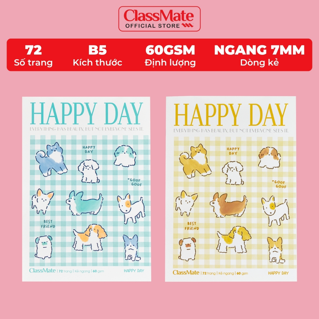 Vở Kẻ Ngang B5 Classmate Vở Viết 60gsm 72 Trang Bìa Happy Day Chống Nước Cho Học Sinh Sinh Viên Ghi Chép Bài NB5-07-0336