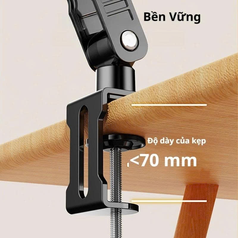 Giá đỡ điện thoại, kẹp ipad cạnh bàn, đầu giường thân nhôm xếp mở thông minh xoay 360 độ chắc chắn quay video đa năng