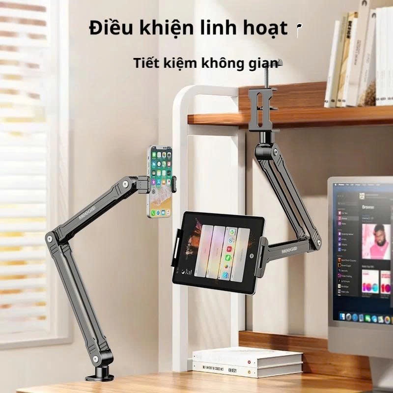Giá đỡ điện thoại, kẹp ipad cạnh bàn, đầu giường thân nhôm xếp mở thông minh xoay 360 độ chắc chắn quay video đa năng