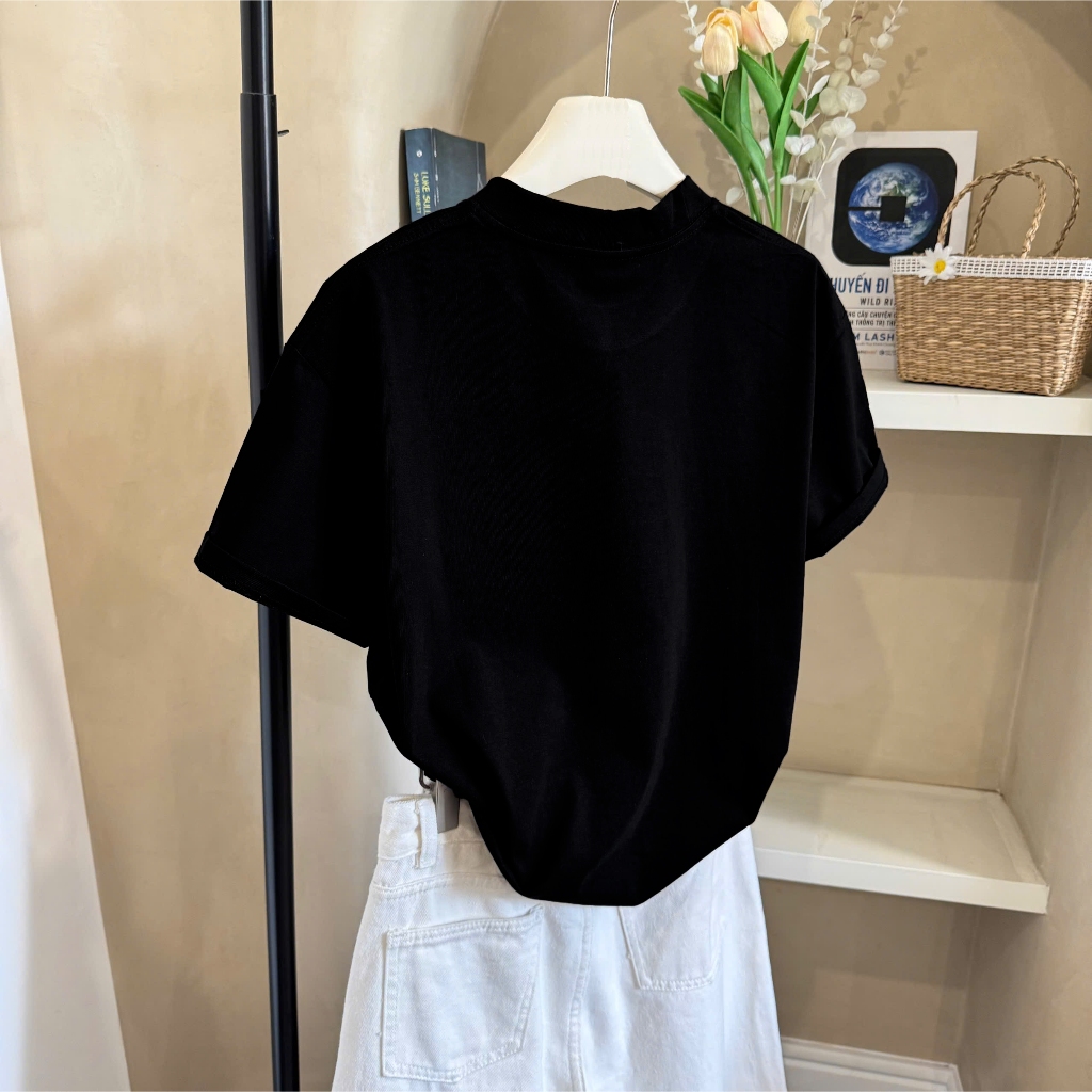 Áo Thun Boxi Ô Hoa Đen Năng Động, Chất Cotton Mềm Mịn, Có Kèm Hình Thật.