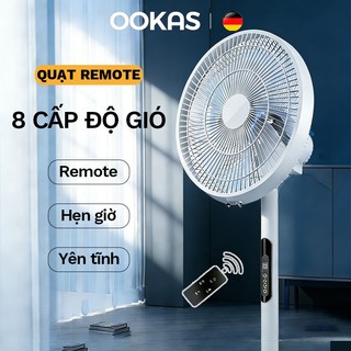 OOKAS Quạt đứng 7 cánh, 8 chế độ gió, kèm remote điều khiển và hẹn giờ.