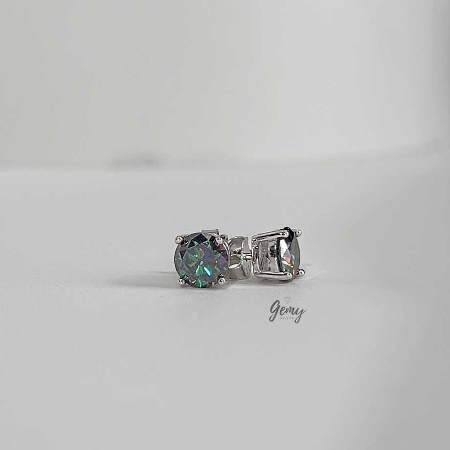 Khuyên tai bạc nam nụ đá Moissanite màu Lam 7 sắc kèm thẻ đen và giấy GRA (1 chiếc) | GEMY SILVER KN160 LAM
