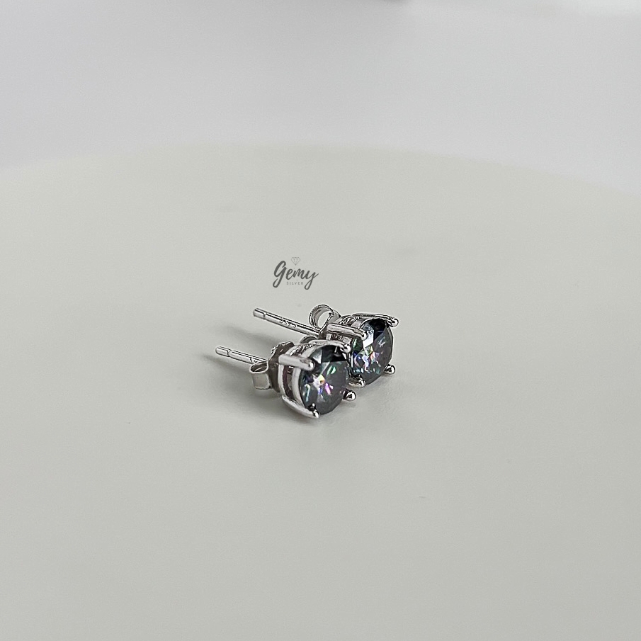Khuyên tai bạc nam nụ đá Moissanite màu Lam 7 sắc kèm thẻ đen và giấy GRA (1 chiếc) | GEMY SILVER KN160 LAM