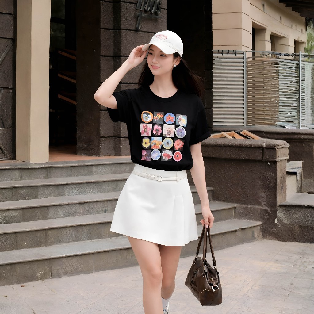 Áo Thun Boxi Ô Hoa Đen Năng Động, Chất Cotton Mềm Mịn, Có Kèm Hình Thật.