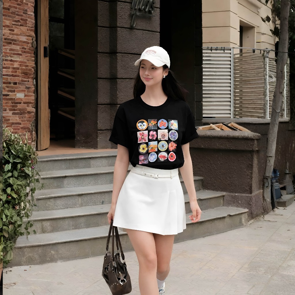 Áo Thun Boxi Ô Hoa Đen Năng Động, Chất Cotton Mềm Mịn, Có Kèm Hình Thật.