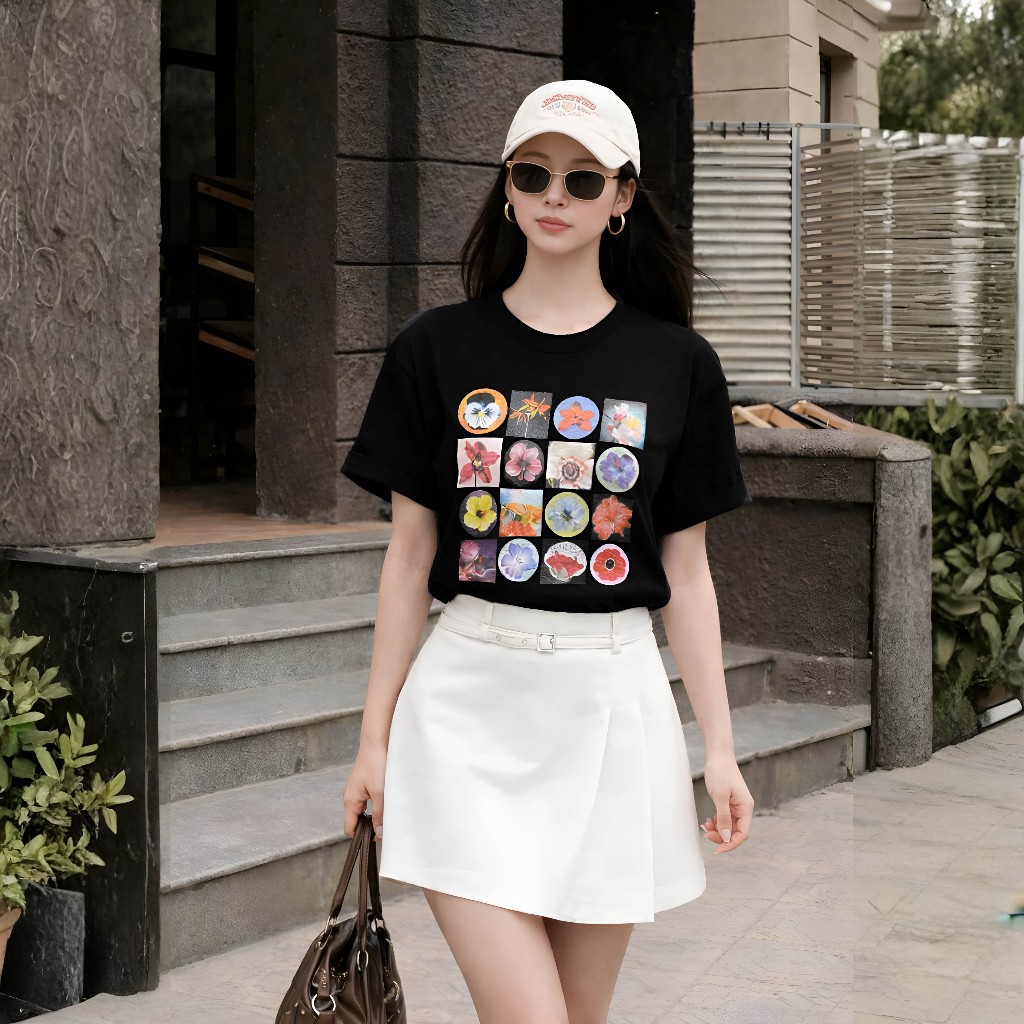 Áo Thun Boxi Ô Hoa Đen Năng Động, Chất Cotton Mềm Mịn, Có Kèm Hình Thật.