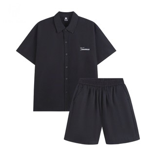 Bộ Quần Áo Nam Chất Kaki Hàn Cao Cấp Áo Sơ Mi Tay Ngắn + Quần Short Lưng Thun Form Rộng Thoáng Mát