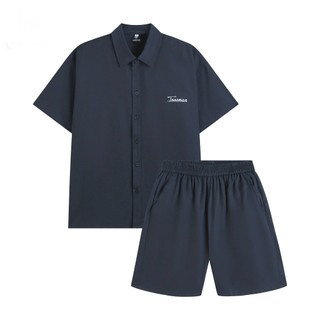 Bộ Quần Áo Nam Chất Kaki Hàn Cao Cấp Áo Sơ Mi Tay Ngắn + Quần Short Lưng Thun Form Rộng Thoáng Mát