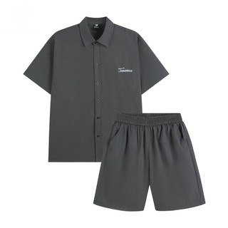Bộ Quần Áo Nam Chất Kaki Hàn Cao Cấp Áo Sơ Mi Tay Ngắn + Quần Short Lưng Thun Form Rộng Thoáng Mát