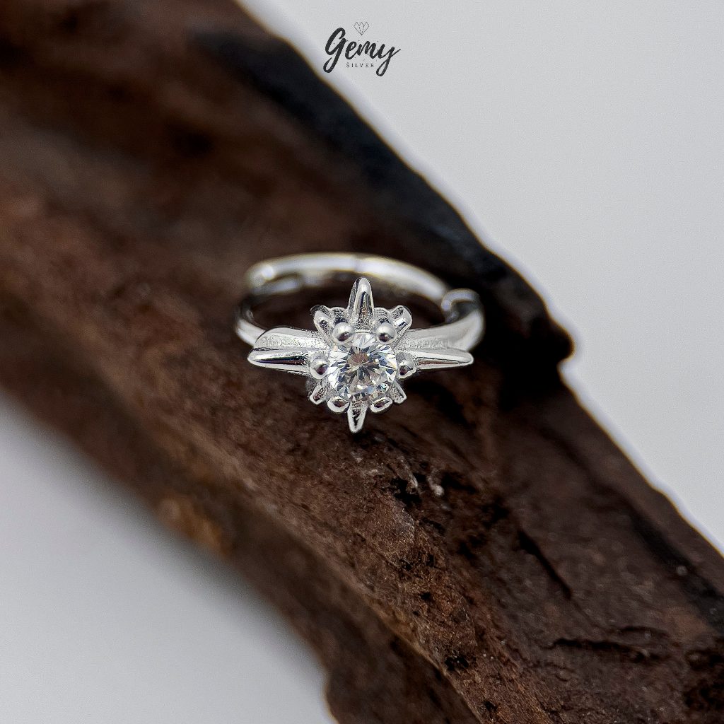 Khuyên tai tròn nam bạc 925 ngôi sao đính đá Starlight 3 cực chất (1 chiếc) KN158 | GEMY SILVER