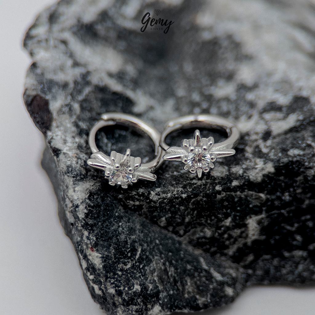 Khuyên tai tròn nam bạc 925 ngôi sao đính đá Starlight 3 cực chất (1 chiếc) KN158 | GEMY SILVER