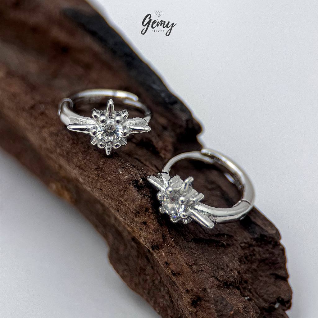 Khuyên tai tròn nam bạc 925 ngôi sao đính đá Starlight 3 cực chất (1 chiếc) KN158 | GEMY SILVER