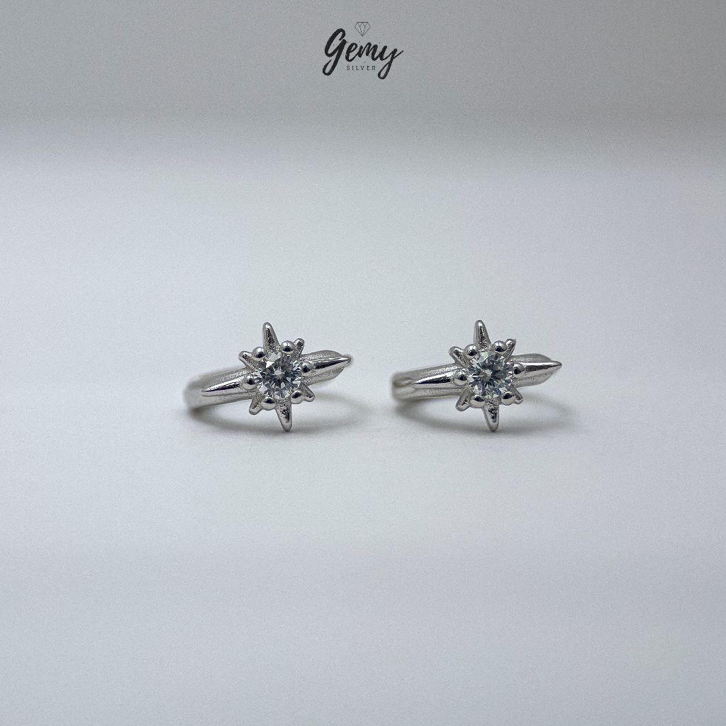 Khuyên tai tròn nam bạc 925 ngôi sao đính đá Starlight 3 cực chất (1 chiếc) KN158 | GEMY SILVER