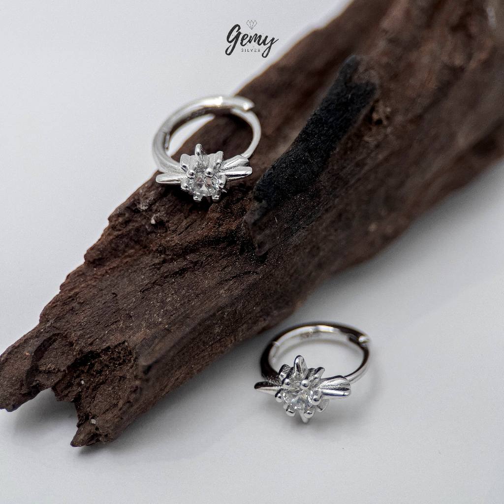 Khuyên tai tròn nam bạc 925 ngôi sao đính đá Starlight 3 cực chất (1 chiếc) KN158 | GEMY SILVER
