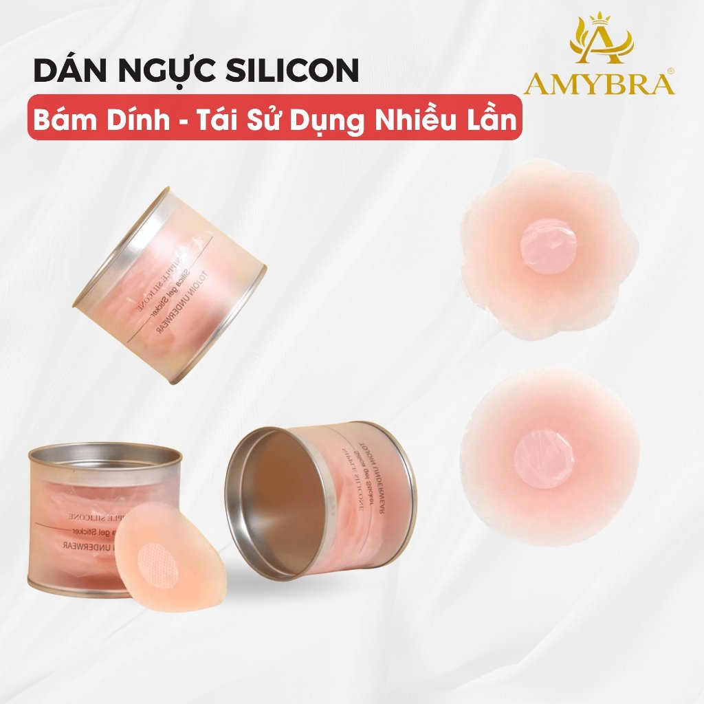 Hộp 10 Miếng Dán Ngực Silicone Keo Dính An Toàn Cho Da, Dán Nhũ Hoa Có Thể Sử Dụng Nhiều Lần AMYBRA H02