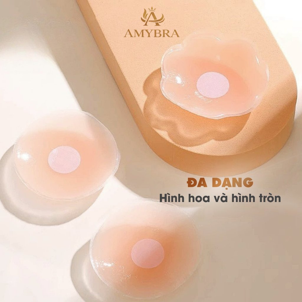 Hộp 10 Miếng Dán Ngực Silicone Keo Dính An Toàn Cho Da, Dán Nhũ Hoa Có Thể Sử Dụng Nhiều Lần AMYBRA H02