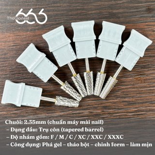 Bộ Đầu Mài Carbide Titan F, M, C, XC, 2XC, 3XC Dáng Trụ Côn – Đầu Mài Phá Gel Mịn Đến Siêu Phá, Siêu Bền Thegioinail666