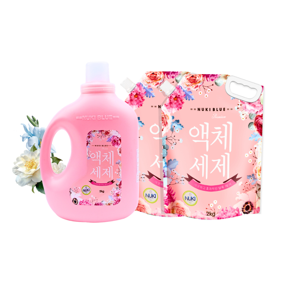 Combo 2 Túi 1 Can Nước Giặt Xả Hương Ngàn Hoa Nuki Blue 6kg Lưu Hương Đậm Sâu