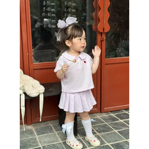 Bộ Sơ Mi Cộc Tay Bé Gái Mùa Hè Chân Váy Xếp Ly Obebi Từ 6-22KG SB38
