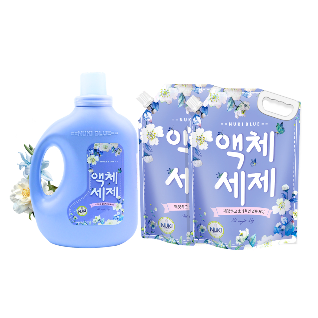 Combo 2 Túi 1 Can Nước Giặt Xả Hương Thảo Mộc Nuki Blue 6kg Lưu Hương Đậm Sâu